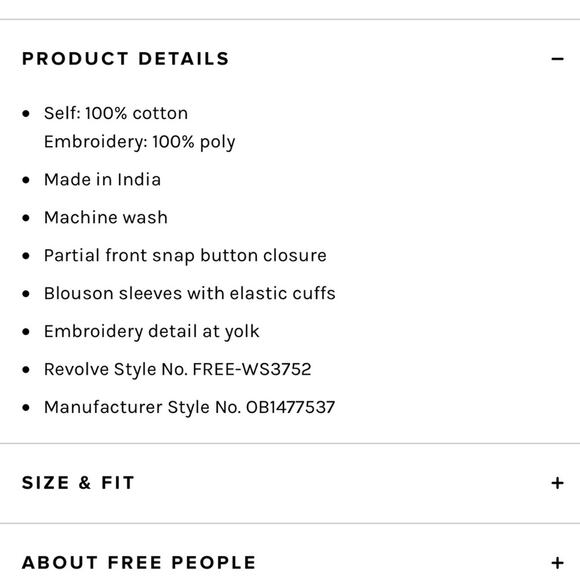 NWT Free People Revolve Iggie Embroidered Top Ivory & Black Long Sleeve M $148 - Picture 5 of 5